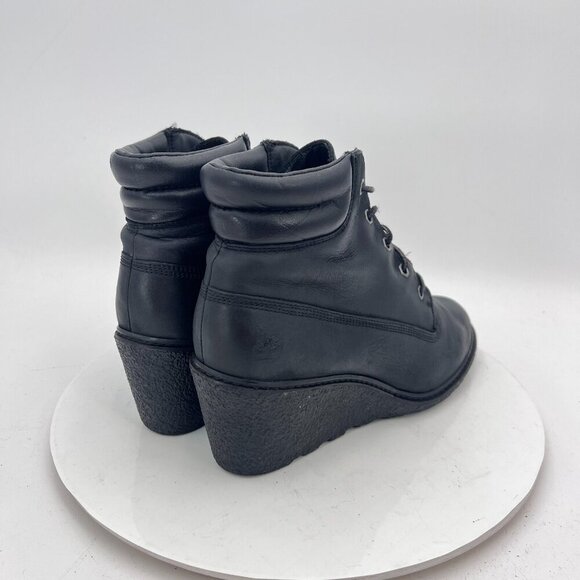 Timberland Amston Womens Size 8.5 8253A Black Leather Lace Up Wedge Ankle Boot - Picture 5 of 14